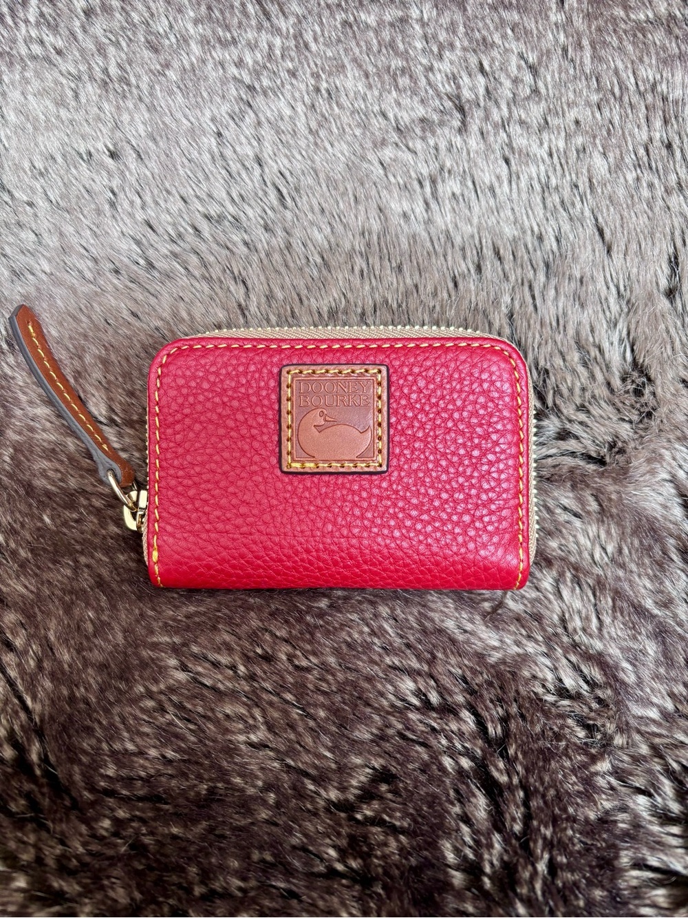 Dooney & Bourke Red Pebbled Leather Zip Card Wallet